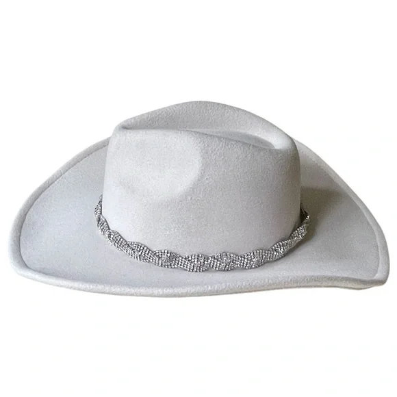 NEW Arula Ivory White Felt Ladies Cowboy Hat with Silver Sequin Braided Hatband - Picture 8 of 12